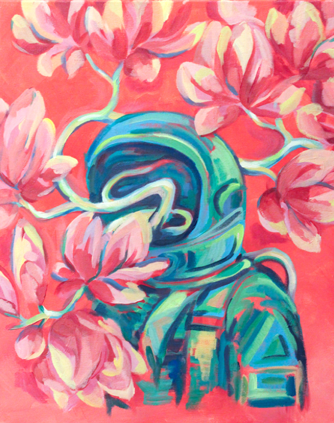 astronaut flower painting