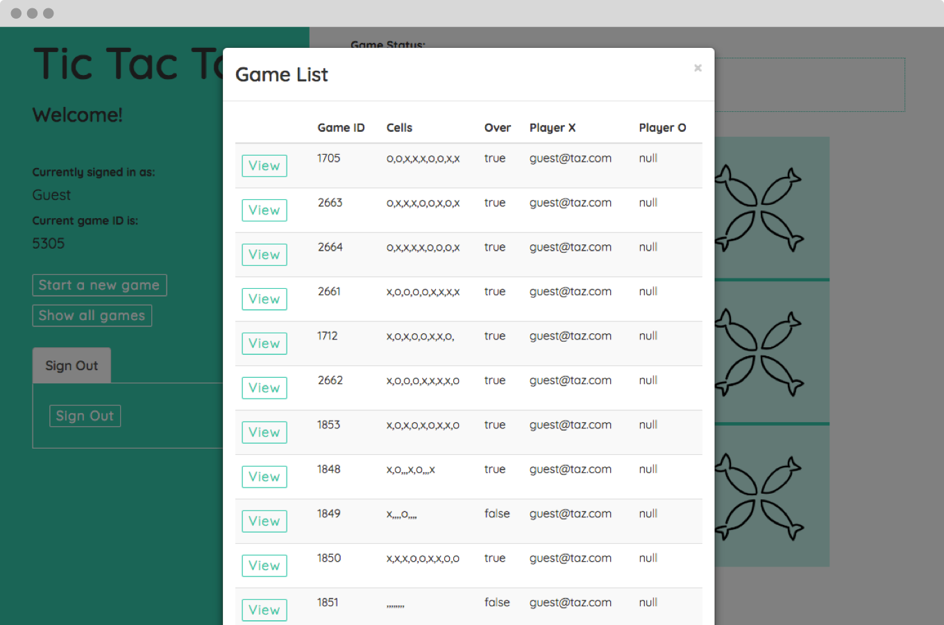 Tic Tac Toe web app screen